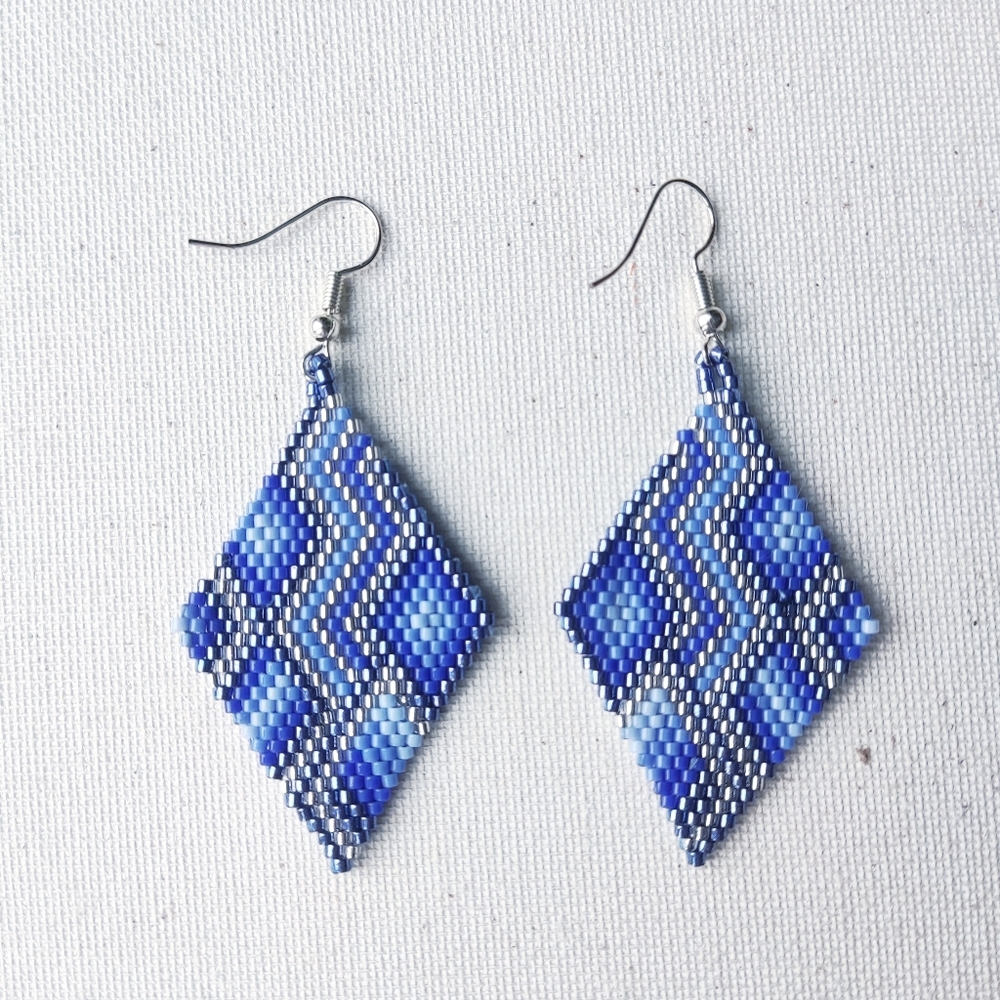 Handmade Blue Glass Beaded Earrings